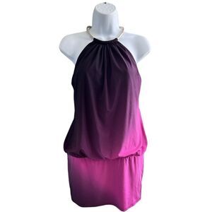 XSCAPE Mini Halter Sleeveless Ombré Cocktail Dress Size 4.